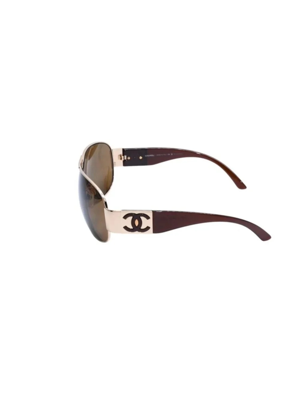 Chanel Aviator Sunglasses CC Logo Metal Frame Teardrop Brown Gold Eyewear
